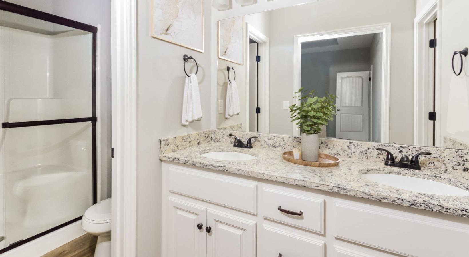Bathroom options with thoughtful details a bathroom with a marble countertop