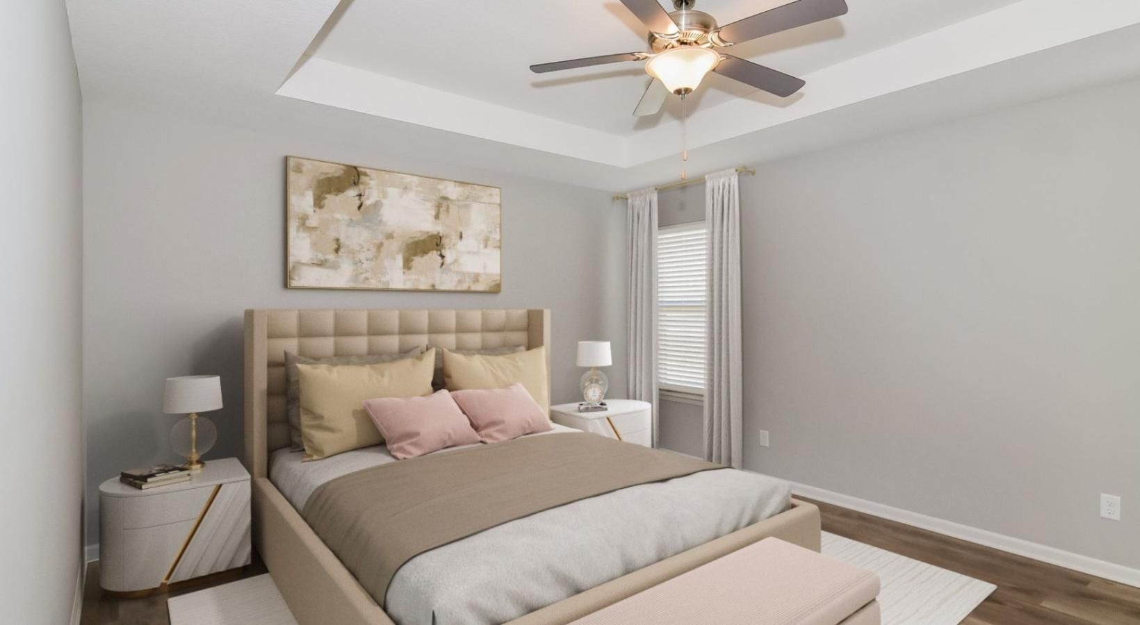 Relax and recharge in beautiful and spacious bedrooms a bedroom with a bed and a fan